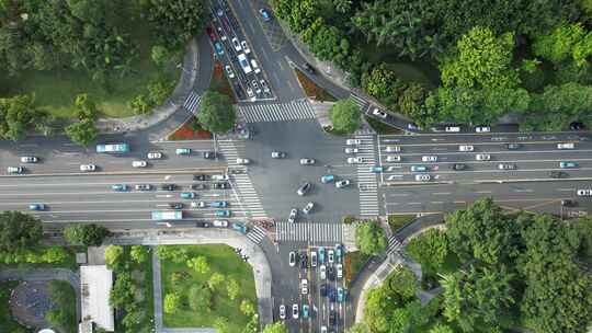 城市交通-深圳笋岗西路十字路口车流航拍