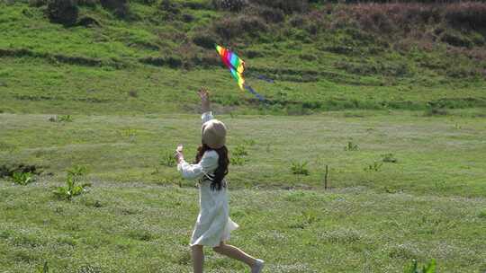 4K少女放风筝自拍游玩休闲娱乐视频