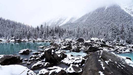 西藏然乌湖冬天雪山森林冰河雾凇雪景风景