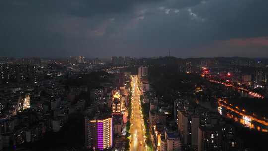 航拍四川自贡夜景自贡城市风光