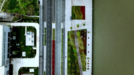 上海疫情_江边空荡的滨江大道航拍视频素材模板下载