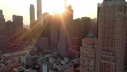 城市航拍纽约曼哈顿上东区摩天大楼日出阳光视频素材模板下载