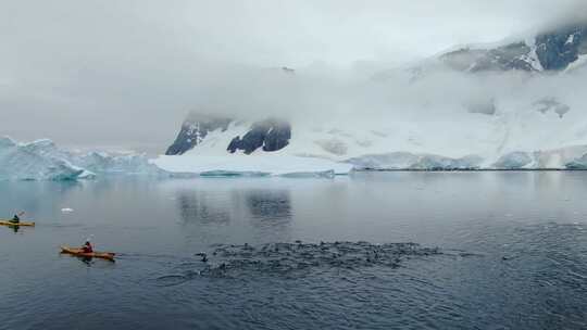 4k在南极划皮划艇航拍视频素材模板下载