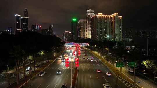 深圳滨河大道新年灯笼氛围夜景车流