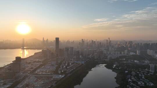 深圳南山区日落晚霞航拍