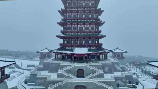 航拍牡丹博物馆雪景