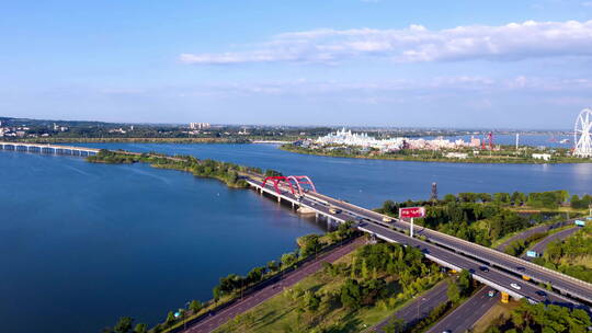 湖南柳叶大桥延时航拍4K