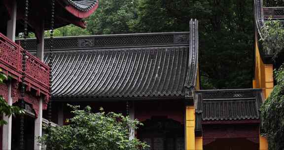 （合集8镜）中国杭州灵隐寺下雨天