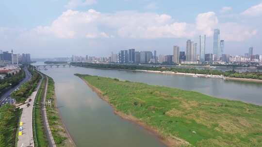 航拍长沙橘子洲头湘江两岸江景城市天际线