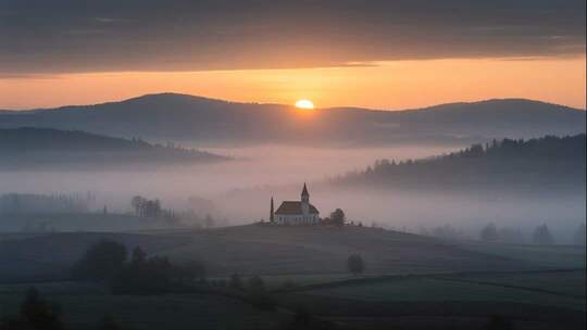 震撼教堂日出云海唯美希望风光视频