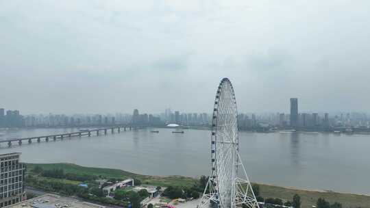 南昌市红谷滩新区航拍南昌之星摩天轮风光