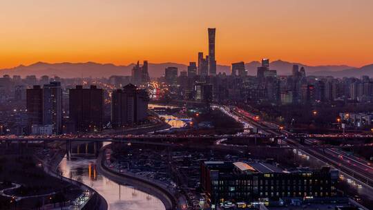 傍晚夜景城市交通