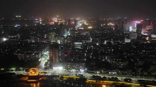 湖北鄂州城市大景夜景交通航拍