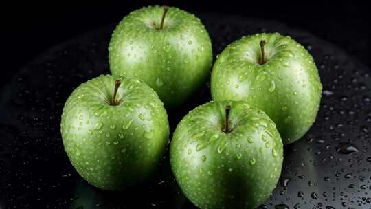 带水珠青苹果微距特写