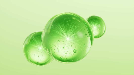透明绿色护肤品精华球体三维渲染