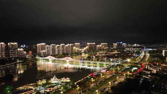 漳州战备大桥航拍九龙江西溪夜景城市风光