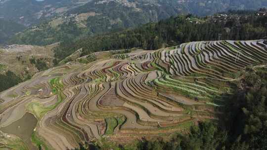 贵州黔东南加榜梯田加页古村落航拍风光