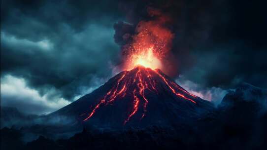 AI火山喷发火山爆发岩浆熔岩末日