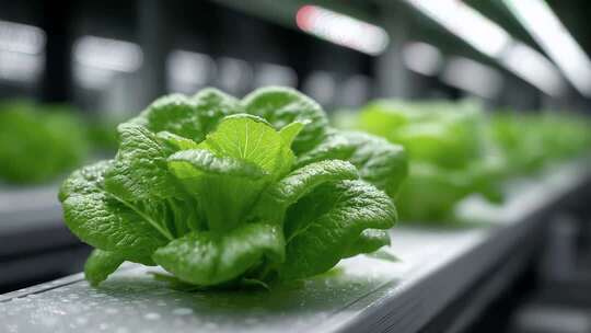 水培生菜在室内农场中茁壮成长