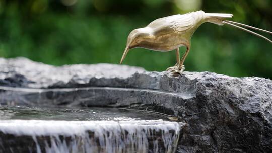 小区公园园林景观水池边小鸟塑像