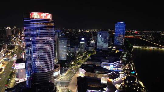 航拍浙江宁波中山东路大东门夜景