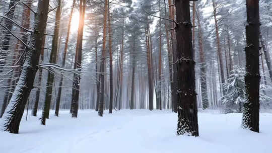 雪地森林的冬日阳光