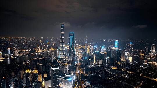 上海浦东世纪大道夜景航拍视频素材模板下载