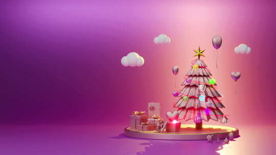 圣诞树和和礼物的场景动画
