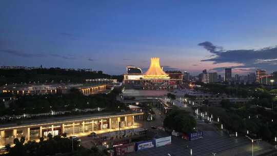 广西南宁国际会展中心夜景航拍夜晚青秀区城