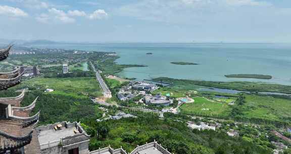 苏州吴中区太湖渔洋山风景区渔洋阁航拍