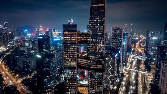 4K航拍深圳南山区繁华的商务中心夜景视频素材模板下载