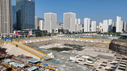 城市商业广场施工工地航拍