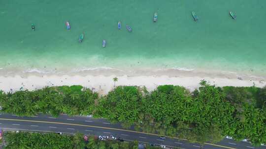 海南琼海高视角航拍椰子树环岛公路