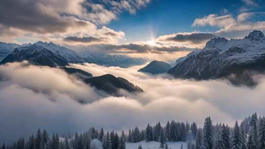 雪山云海日出自然风光