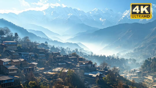 群山居民雾山雾丁达尔大自然风景景色18