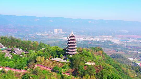 4K航拍重庆长寿菩提寺古镇寺庙长寿菩提山视频素材模板下载