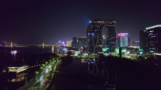 杭州滨江区杭州印夜景航拍4K
