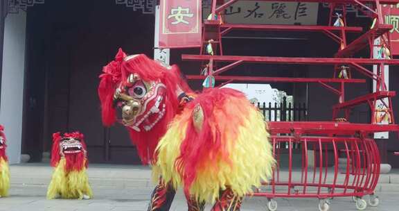 舞狮表演民俗活动画面