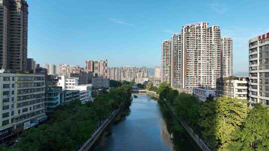 普宁市航拍广东省揭阳市城镇建筑风光住宅区