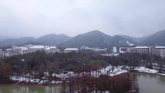 浙江农林大学冬季唯美雪景风景航拍