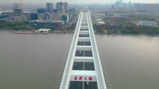 上海市黄浦江卢浦大桥高架桥车流视频素材航视频素材模板下载
