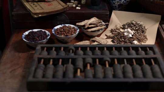 木桌木雕家具老中药房研究中药配方计量药方