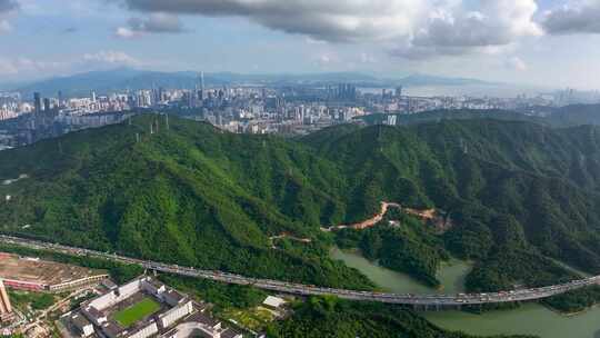 4K航拍深圳梅林后山城市