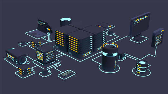 计算机技术3D动画。大数据中心计算。云计