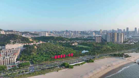 厦门海岸线一国两制沙滩航拍环岛路海边风景