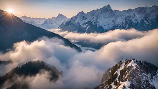 雪山云海日出自然风光