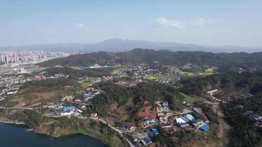 美丽乡村田园油菜花丘陵山川航拍