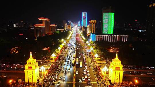 航拍太原迎泽大街升级改造通车夜景