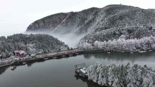 庐山如琴湖雪景雾凇云海航拍