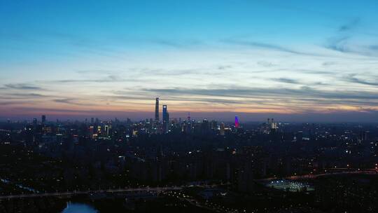 上海傍晚大气夜景全景航拍